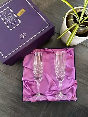 Buy 2 X Edinburgh Crystal Lomond Cut Pattern Champagne Flutes Glasses - Signed • 120£