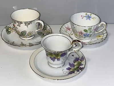 Buy Lot Of 3 China Floral Demitasse Cups & Saucers Embassy Ware UCAGCO Plant Tuscan • 9.61£