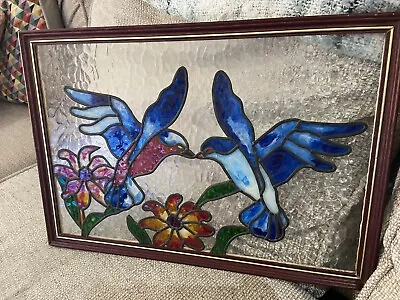 Buy Stained Glass Panel With Kingfisher Birds And Flowers Framed • 45£