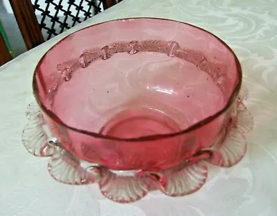 Buy Victorian Cranberry Glass Sugar Bowl With Clear Frill Detail • 5£
