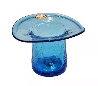 Buy Rainbow Glass Hand Blown Crackle Glass Top Hat Vase Blue Original Sticker • 15.43£