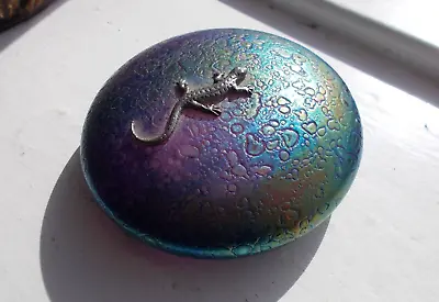 Buy Round Glass Iridescence Paperweight With Lizard On Top Heron Glass? • 49.99£