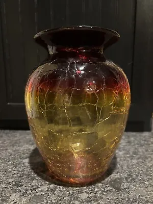 Buy  Blenko 8” Tall Amberina Crackle Glass Vase • 47.20£