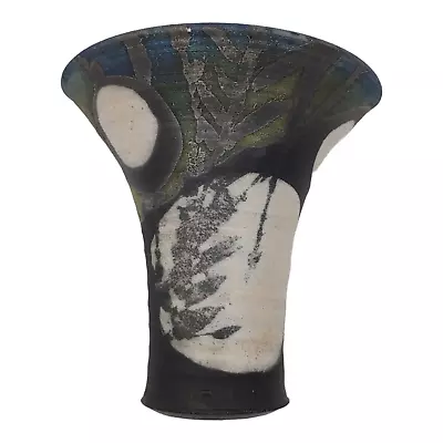 Buy Handmade Signed Raku Pottery Wall Pocket Vase - 6  Black Metallic Asian Japanese • 47.74£