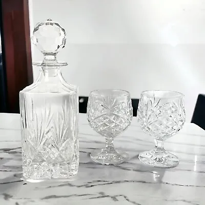 Buy Vintage Crystal Cut Glass Whisky Decanter With 2 Glasses • 45£