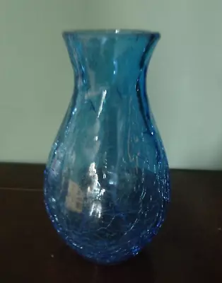 Buy Small Blue Crackle Glass Posy Vase - 12cm High • 5.50£