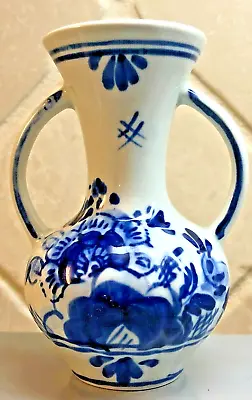 Buy Delfts Blauw Mini Vase Two Handle #24 Blue Hand Painted 3 1/2  H X 2 1/2  W VTG • 10.58£