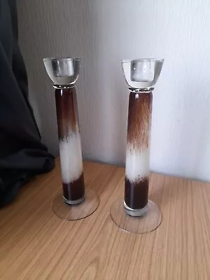 Buy Tall Large Coloured Glass Candlestick Holders X2 Rare Retro Statement Home Decor • 12.99£
