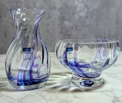 Buy Caithness Glass Handcrafted In Scotland Vase Bowl Mauve Swirls Vase And Bowl • 29.99£