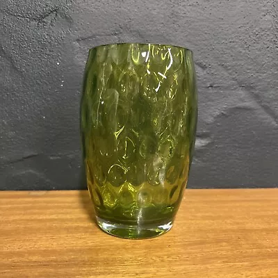 Buy Vintage Style Green Glass Vase With Optical Thumbprint Pattern B203 • 17.99£