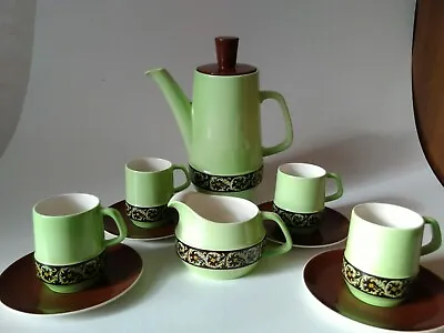 Buy Vintage Carlton Ware Australian Coffee Set In Green And Brown. Chip To One Cup. • 19.99£