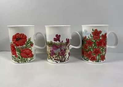 Buy 3 X Floral Dunoon Mugs | Poppy / Red Campion / Scarlet Pimpernel | Tea / Coffee • 19.99£