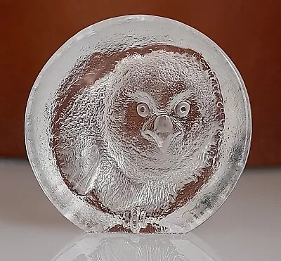 Buy Mats Jonasson Sweden “Owl Paperweight” Crystal Glass Etched Bird Signed • 12£