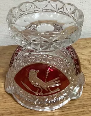Buy Vintage German Hofbauer Red Bird Byrde Lead Crystal Candle Holder • 25£