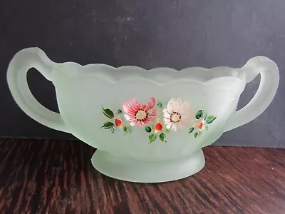 Buy 1930s ART DECO BAGLEY GREEN FROSTED HAND PAINTED GLASS POSY FLOWER VASE / BOWL • 5.50£