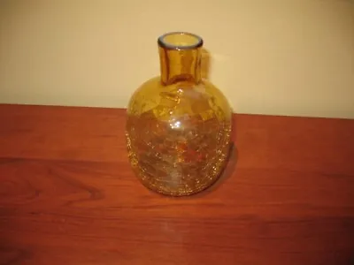 Buy Amber Vase Crackle Glass Bottle Round Hand Blown 6” Tall • 14.41£