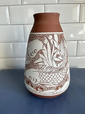 Buy Sgraffito Pottery Vase Koi Carp Terracotta Large Stunning • 35£