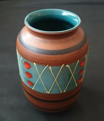 Buy Vintage MCM Large Austrian Pottery Brown Vase With Abstract Design 24cm 1950s • 29.99£