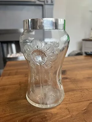 Buy Art Deco Glass  Vase With Silver Rim 7.5” Tall • 10£
