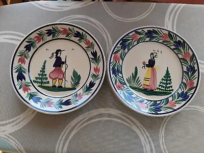 Buy Pair  Antique Hr  Quimper Folk Art Plates. Breton Figures . • 40£