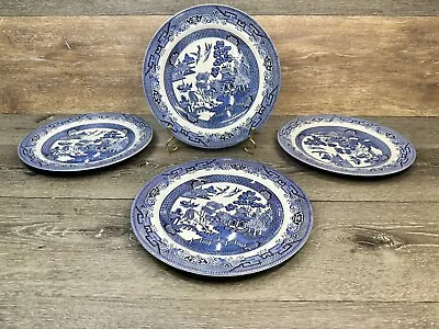 Buy Vintage Churchill Blue Willow 10 1/4  Dinner Plates England~Set Of 4 • 67.04£