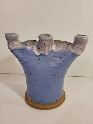 Buy Thomas Reece Pottery Pa. Candleholder 7 1/2  Blue White Signed VGC • 47.30£