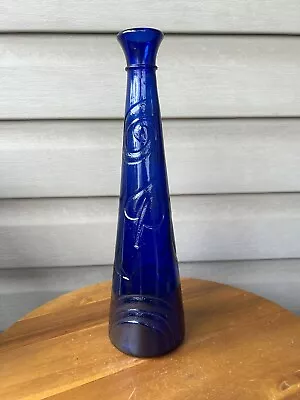Buy Vtg Studio Nova Cobalt Blue Textured  Moons Spirals Leaves Tall Glass Bottle 13” • 28.42£