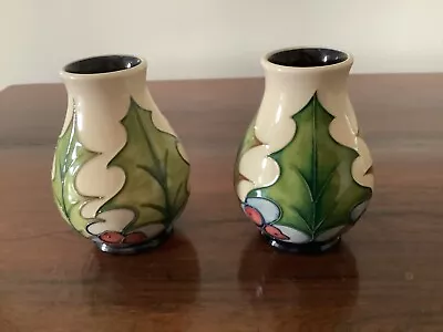 Buy PAIR Of Moorcroft Pottery Holly & Berry 4in Vases. Perfect And First Condition. • 80£