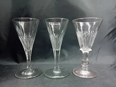 Buy 3 Antique Victorian Cut Glass Funnel Bowl Wine Glasses C.1850 • 27.99£