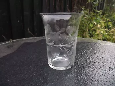 Buy Art Deco ? Vtg Etched Glass Tumbler Grapes & (Budding Flowers Or Figs ?) • 6£