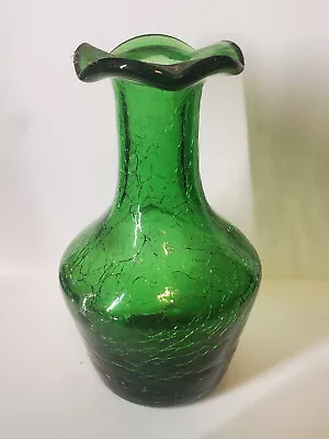 Buy Vintage Green Crackle Glass Fluted Rim Small Bud Vase  4 1/2   Tall • 11.44£