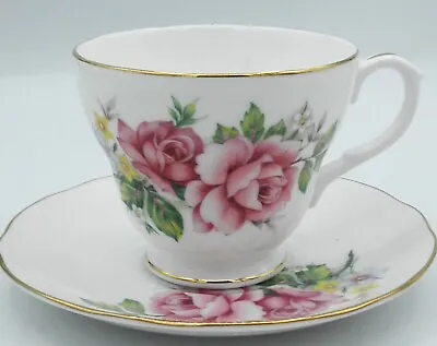 Buy Duchess Teacup And Saucer English Bone China Pink Roses Yellow Flowers Gold Trim • 15.44£