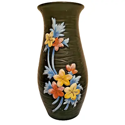 Buy Vintage Large Vernon Vase Arthur Wood Colourful Floral Design Black Pottery UK • 12.99£