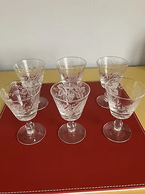 Buy Vintage Cut Glass Port/ Sherry Glasses,Grape And Leaf Etched Pattern ? Brierley • 15£