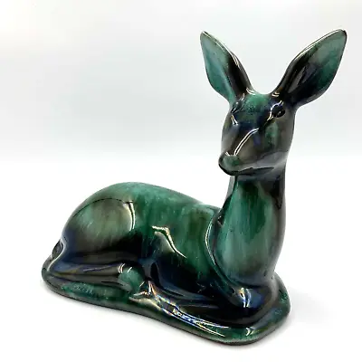 Buy Blue Mountain Pottery Deer Figurine Laying Down Green Drip Glaze • 26.55£