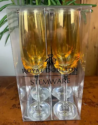 Buy Set Of Four Royal Doulton Stemware Dark Amber Champagne Flutes Glasses Bnib • 29.99£