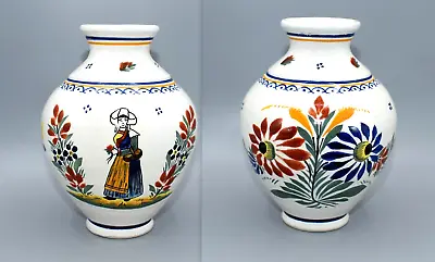 Buy Antique Hr Quimper Faience Folk Art Tin Glaze Posey Vase Traditional Breton Lady • 12£