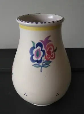 Buy Vintage Poole Pottery Vase Hand Painted Floral Pattern Pink Interior - 15 Cm • 14.99£