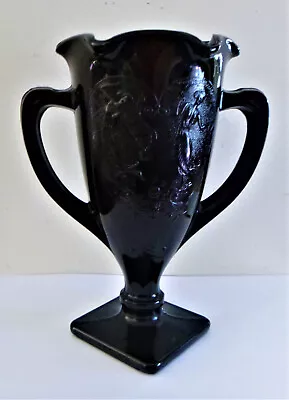 Buy L.e. Smith Black Amethyst Glass ~ Double Handle ~ Dancing Nymphs~ 7.25  Tall~vtg • 7.67£