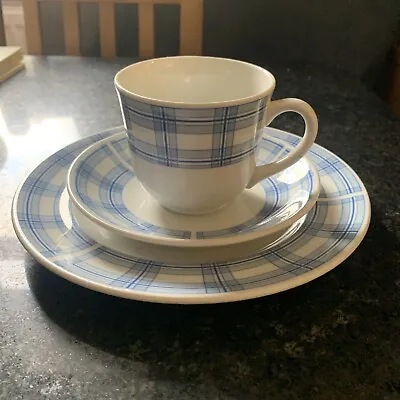 Buy 3 X Laura Ashley Croquet TRIO - Cup & Saucer & Side Plate In VGC - White & Blue • 7.99£