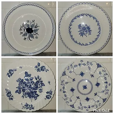 Buy Vintage English Mismatched China Blue & White Transferware Dinner Plates  • 42.26£