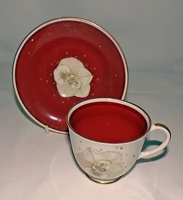 Buy Susie Cooper Azalea Pattern Teacup And Saucer In Burgundy Red Made In Bone China • 11.95£