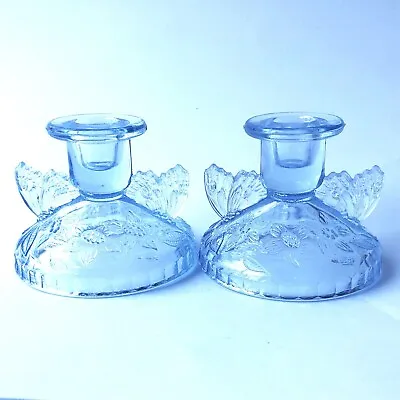 Buy Sowerby Blue Glass Candlesticks Pair Butterfly Candle Holders 2552 Art Deco 30s • 14£