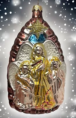 Buy Large Hand Blown Glass Christmas Ornament 3 Angels Christmas Glitter 6.5” Vtg • 20.84£