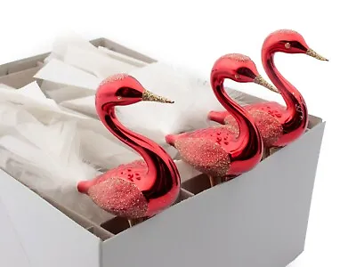 Buy 3 Red Gold Blown Glass Swan Christmas Tree Ornaments Czech • 66.01£