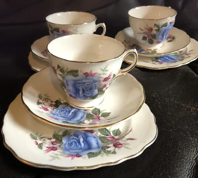 Buy Royal Vale Bone China Tea/Coffee Cup And Saucer Blue Rose And Fushia  15 Piece • 85£