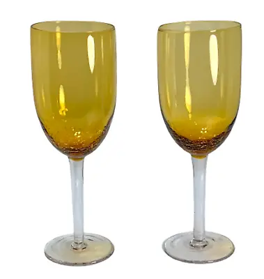 Buy 2 Dark Amber Crackle Glass Wine Glasses Crackled Water Goblets 10  Tall Pier 1? • 28.44£