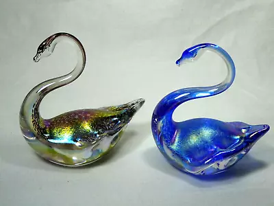 Buy 2 Heron Art Iridescent Favrile Glass Swans • 30£