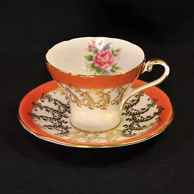 Buy Aynsley Cup & Saucer Corset #1554 Gold Scrollwork Orange Rust On White 1934-1939 • 78.62£