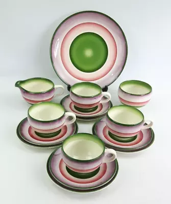 Buy Wade Royal Victoria Pottery 15 Piece Tea Set - Pink & Green Stripe - Vintage • 48£